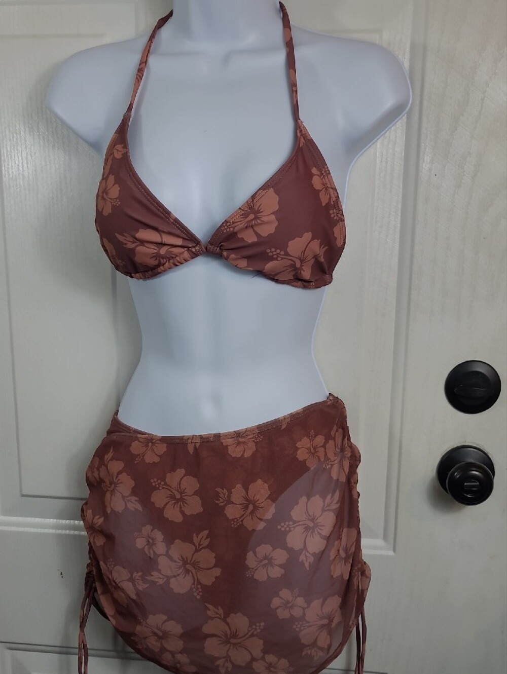 Floral Brown One-Piece Swimsuit - Halter Style - Picture 2 of 10